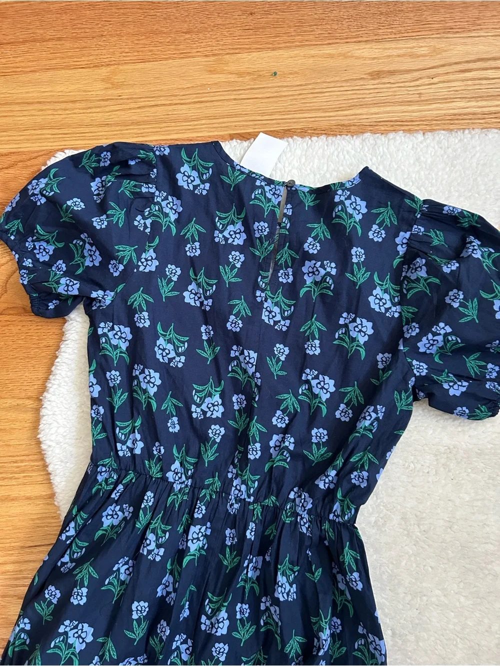 J Crew Factory Floral Navy Tiered Midi Dress with Tie Sleeves NWT
